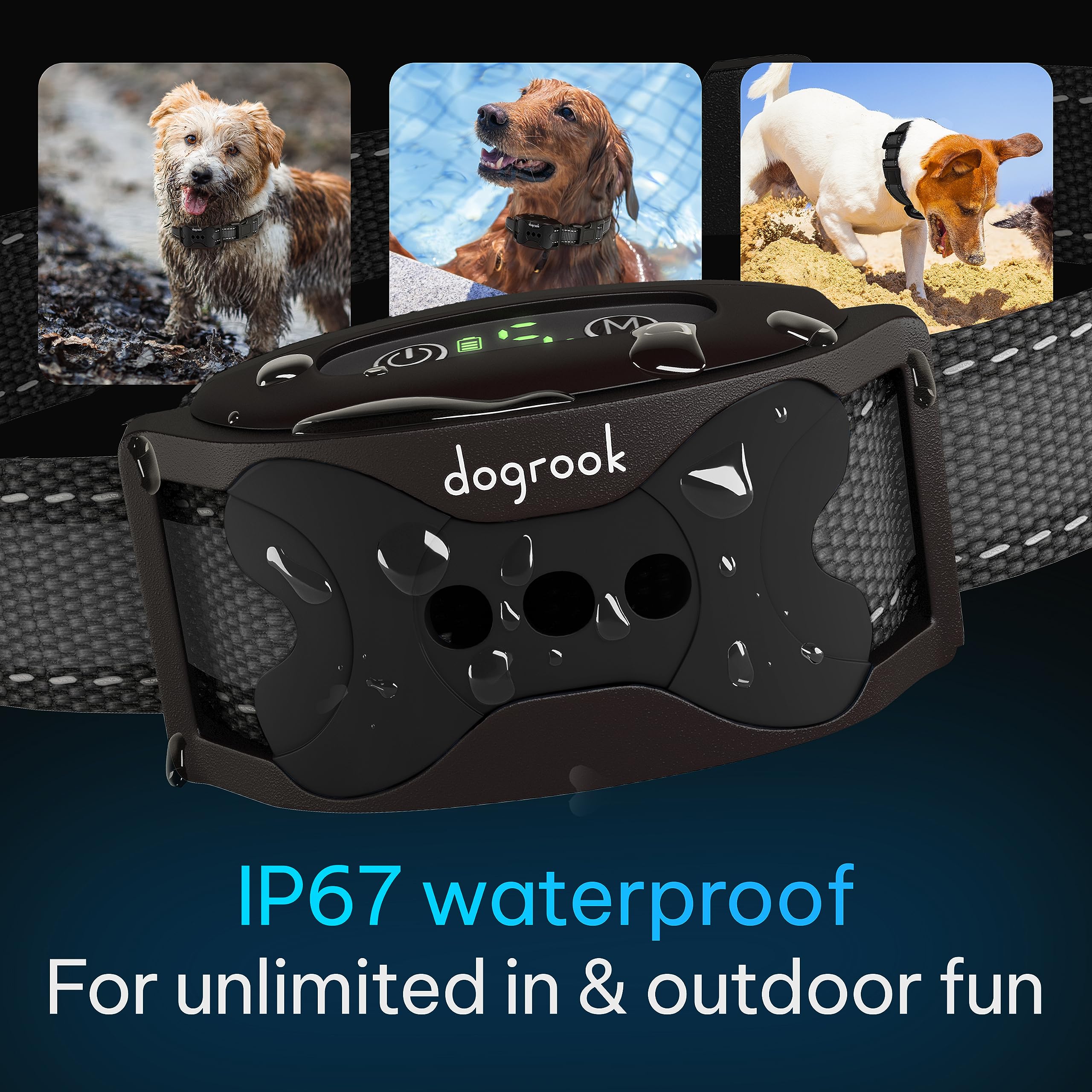 DogRook collar controls showing mode and volume adjustment for training.