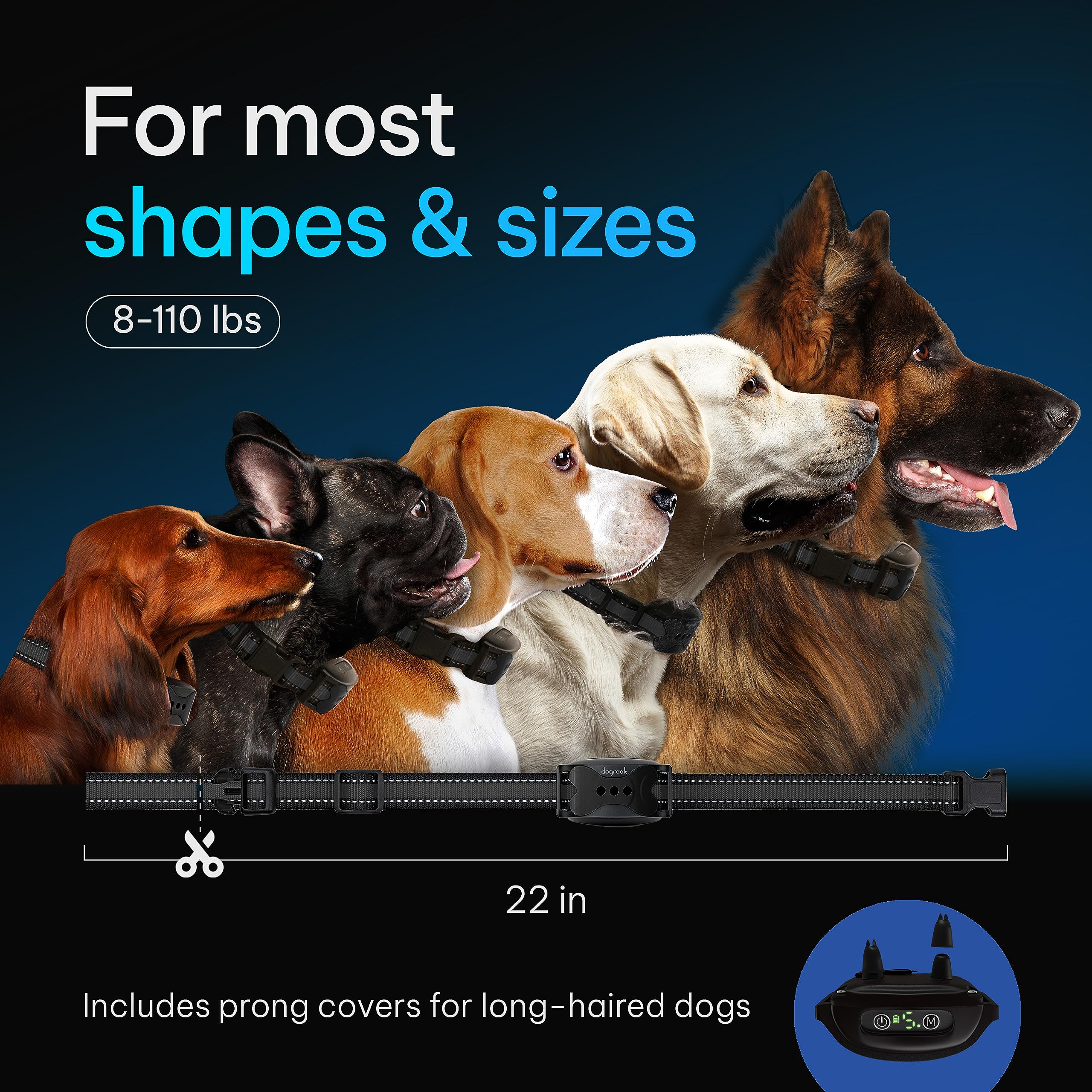 DogRook waterproof bark collar suitable for rain and outdoor use.