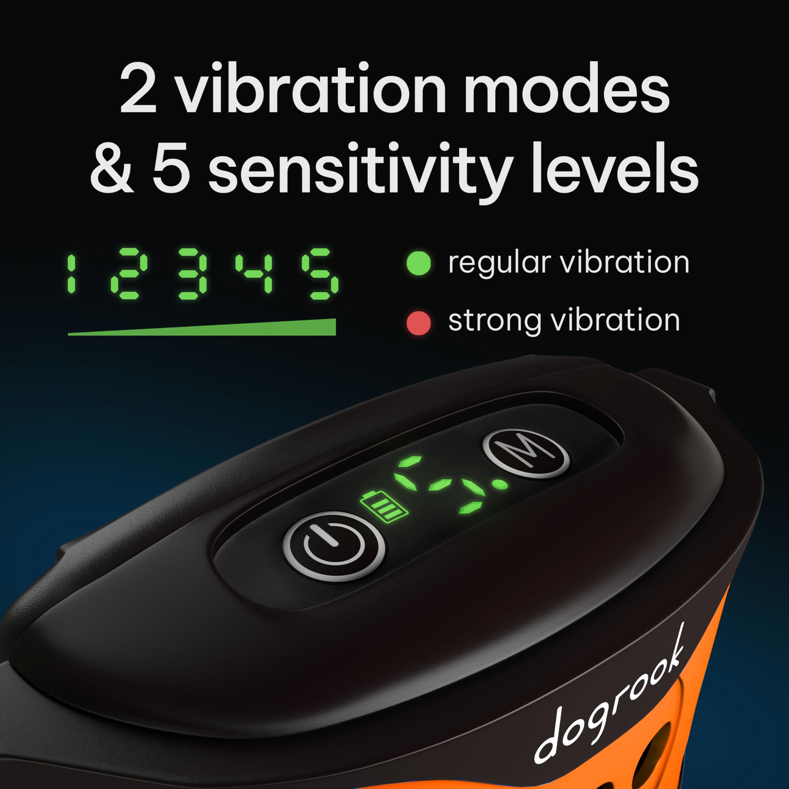 DogRook waterproof, rechargeable collar suitable for indoor and outdoor use.