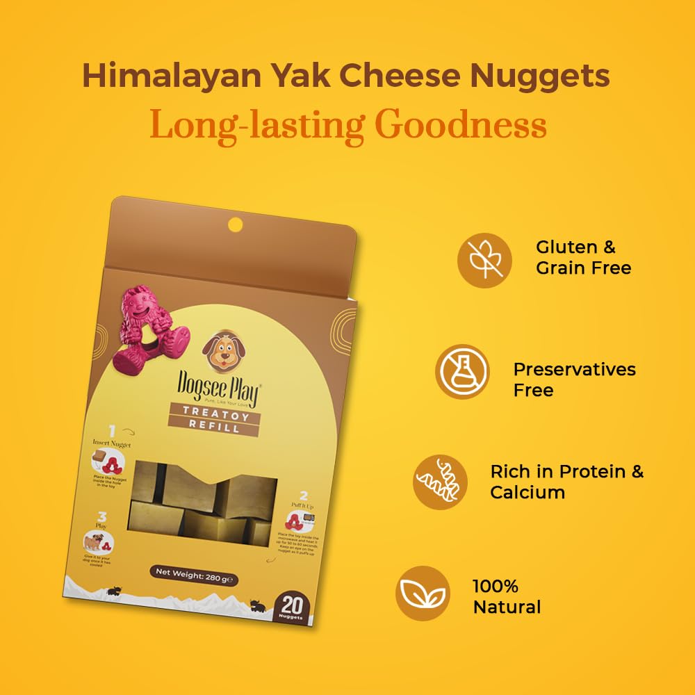Dogsee chew nuggets with Yak Cheese, promotes clean teeth during play