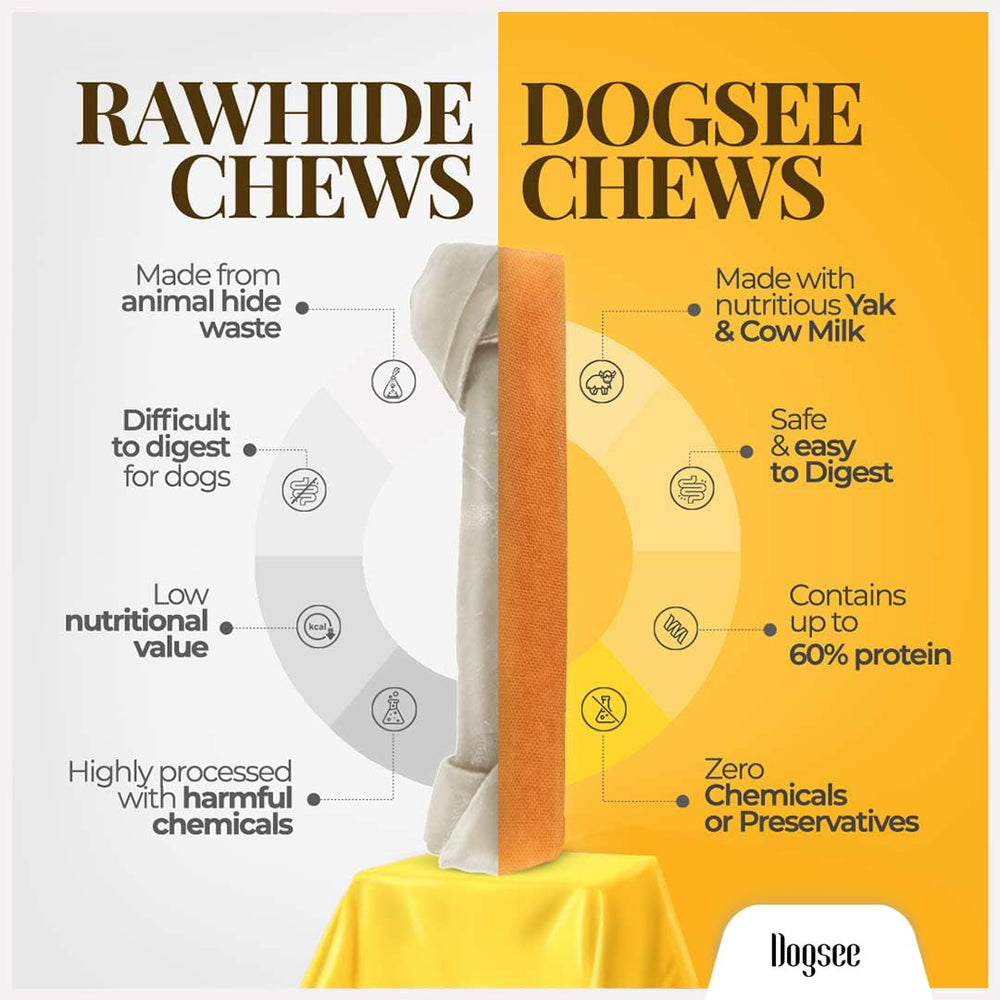 Dogsee yak chews enjoyed by a large breed dog during play.