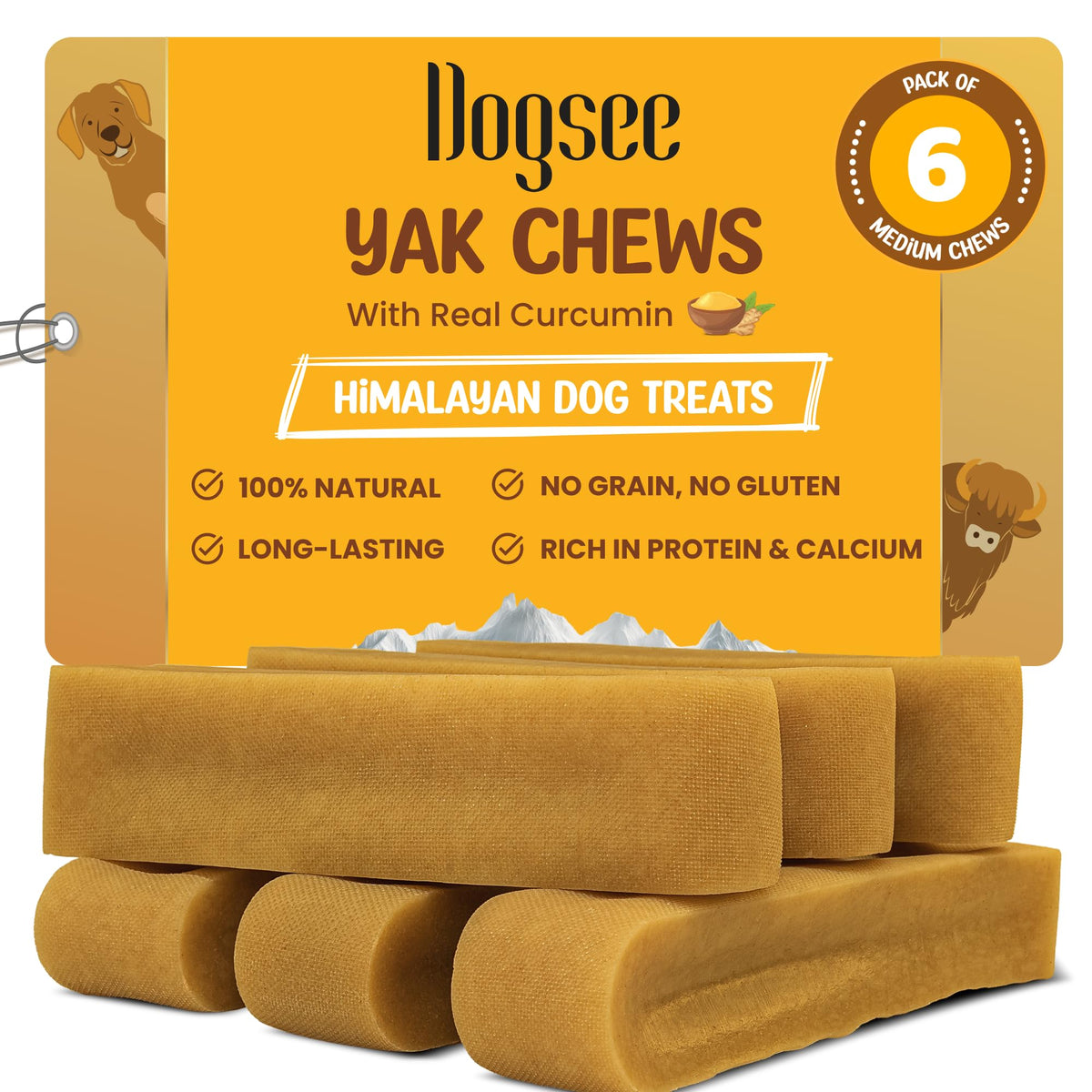 Dogsee Himalayan turmeric yak cheese chews front-pack showing natural ingredients