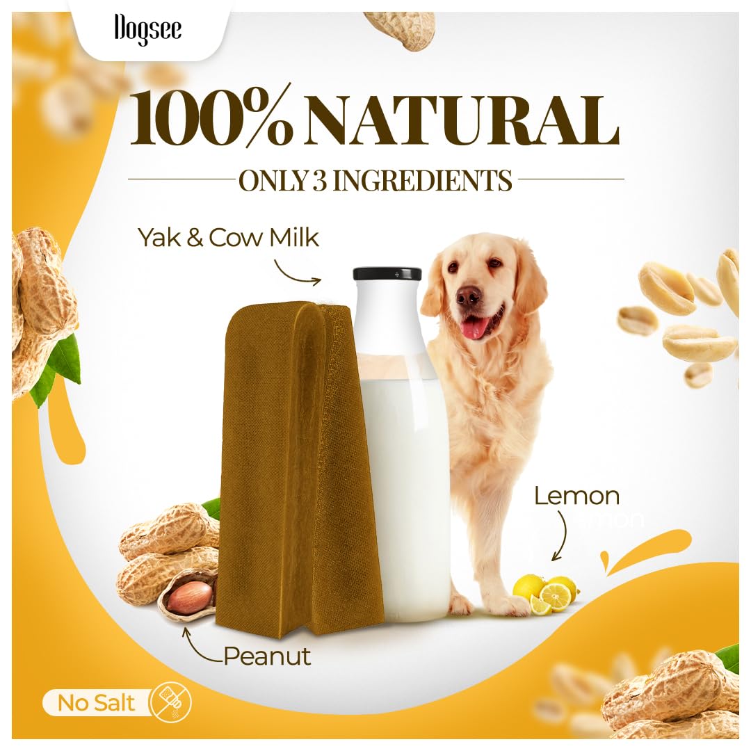 Dogsee Himalayan Yak Chew smoked dried 35 days texture close-up shows hard, durable chew for aggressive chewers.