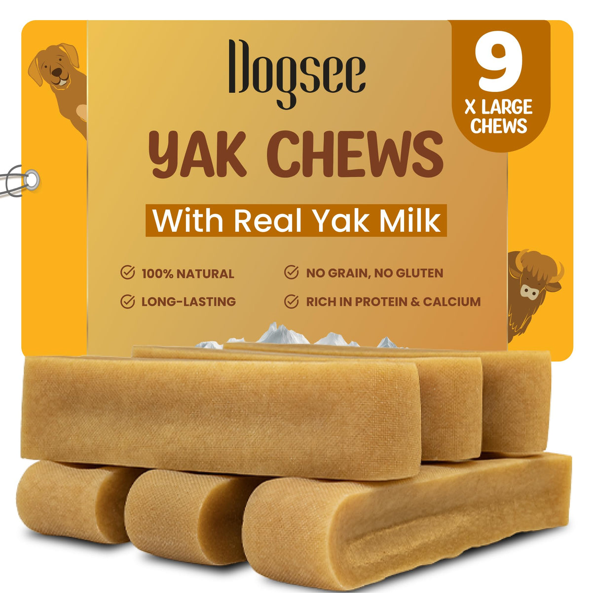 Dogsee Original Himalayan Yak Chews XL packaging shows natural ingredients