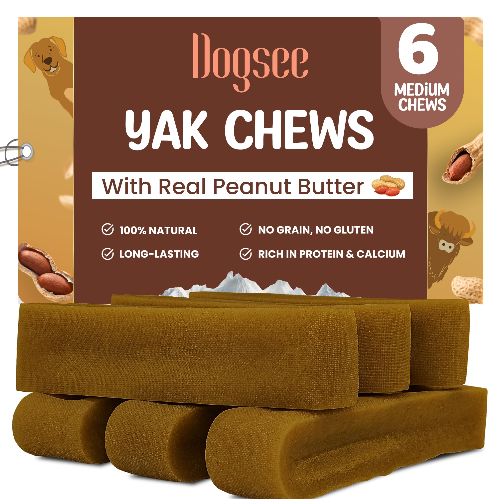 Dogsee Peanut Butter dental chew packaging shows 1lb bag for easy dispensing.