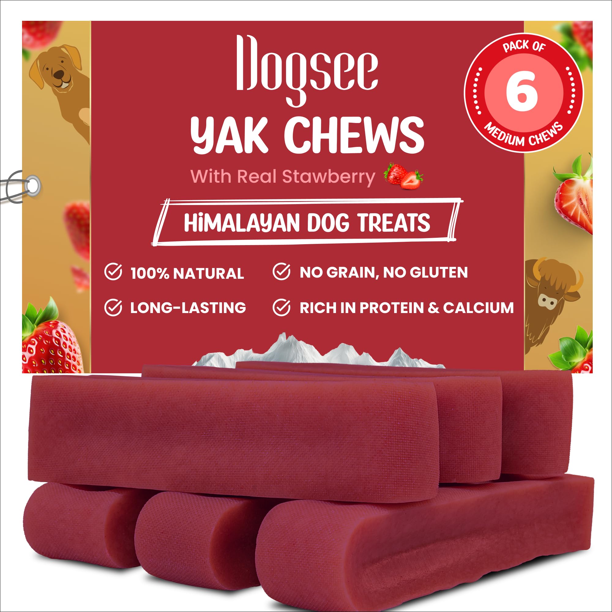 Dogsee strawberry flavor dental chew pack shown for daily chewing and flavor appeal.