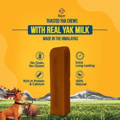 Dogsee Toasted Yak Chews close-up: smoky flavor and extra hardness for durable chewing.