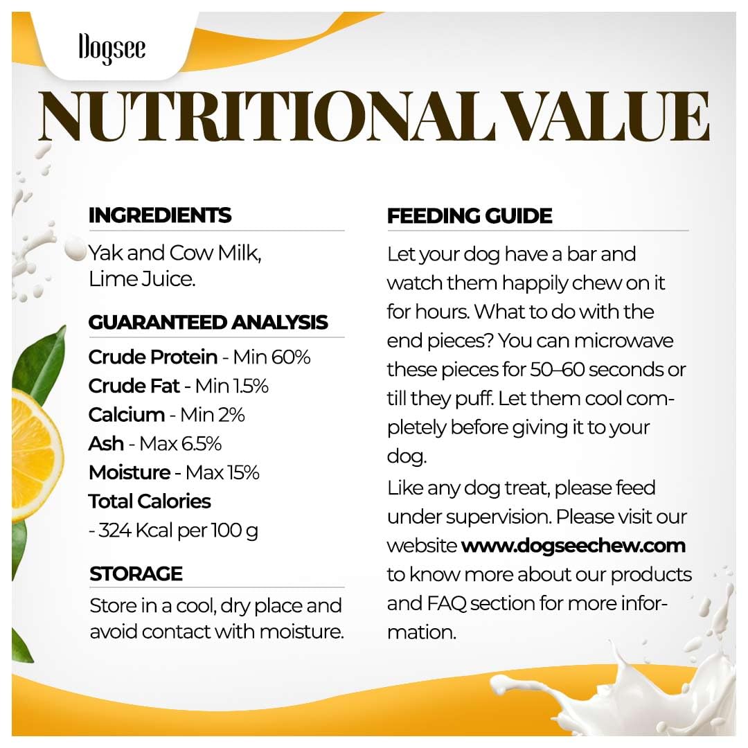 Dogsee Yak Cheese Himalayan chews are high in protein and calcium for strong bones.
