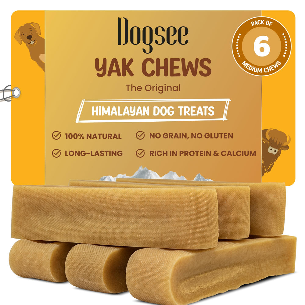 Dogsee Yak Chews 1lb pack on a clean surface, a natural long-lasting treat