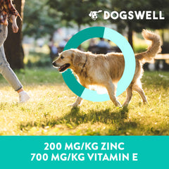 Dogswell biotin and zinc support for skin and coat health.