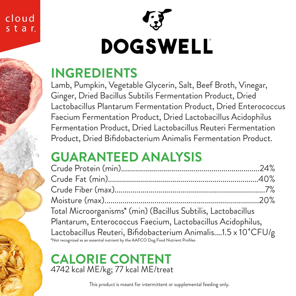 DOGSWELL Lamb jerky texture close-up highlights chewy protein-rich snack