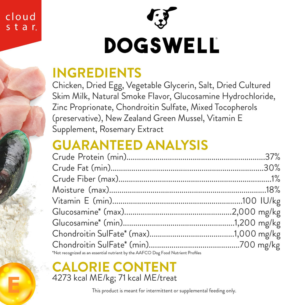Dogswell Hip & Joint Grillers treats close-up chicken—high-protein reward for active dogs