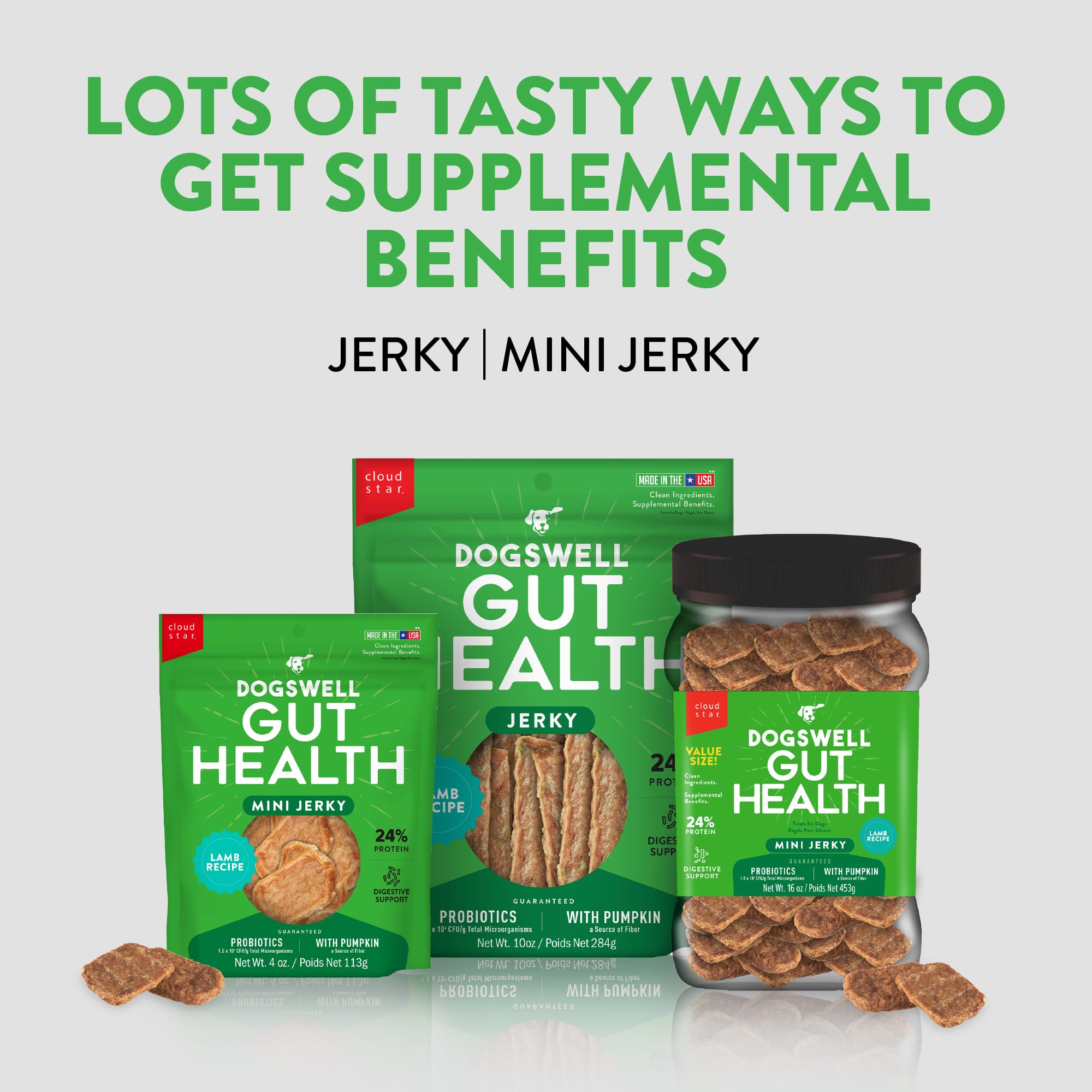 Lamb is the first ingredient in Dogswell Mini Jerky for protein