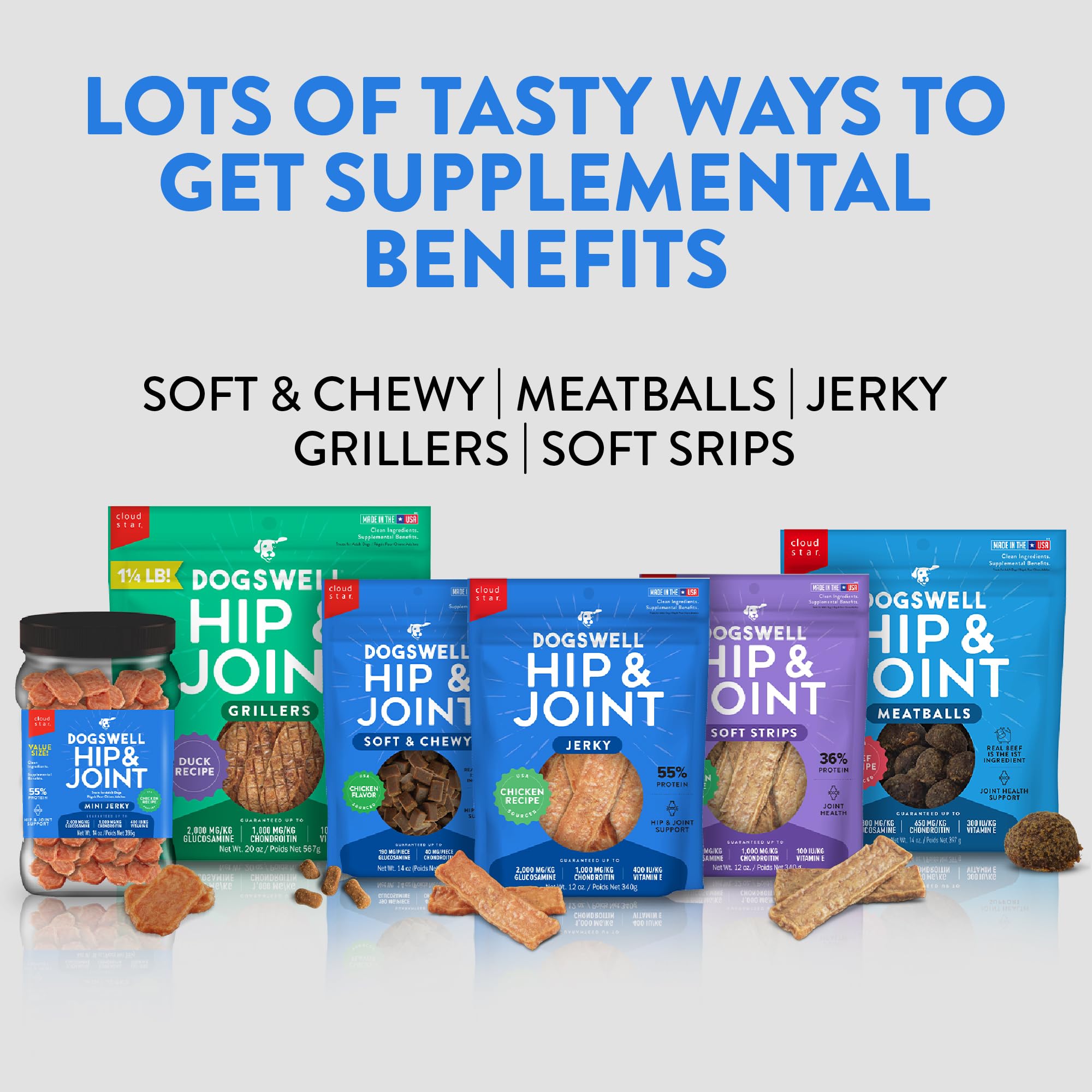 Made in USA Dogswell chicken jerky offers high-protein treats.