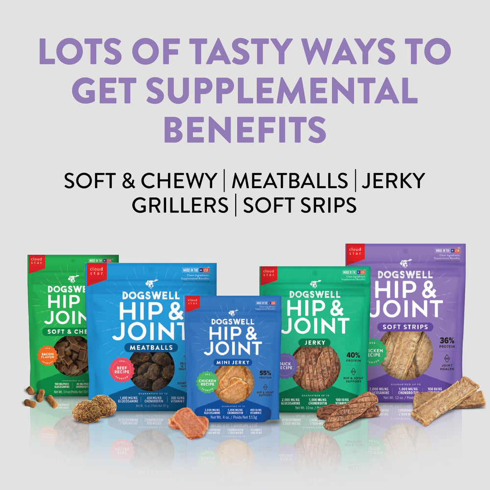 Dogswell senior-friendly soft treat layout, easy chew for older dogs.