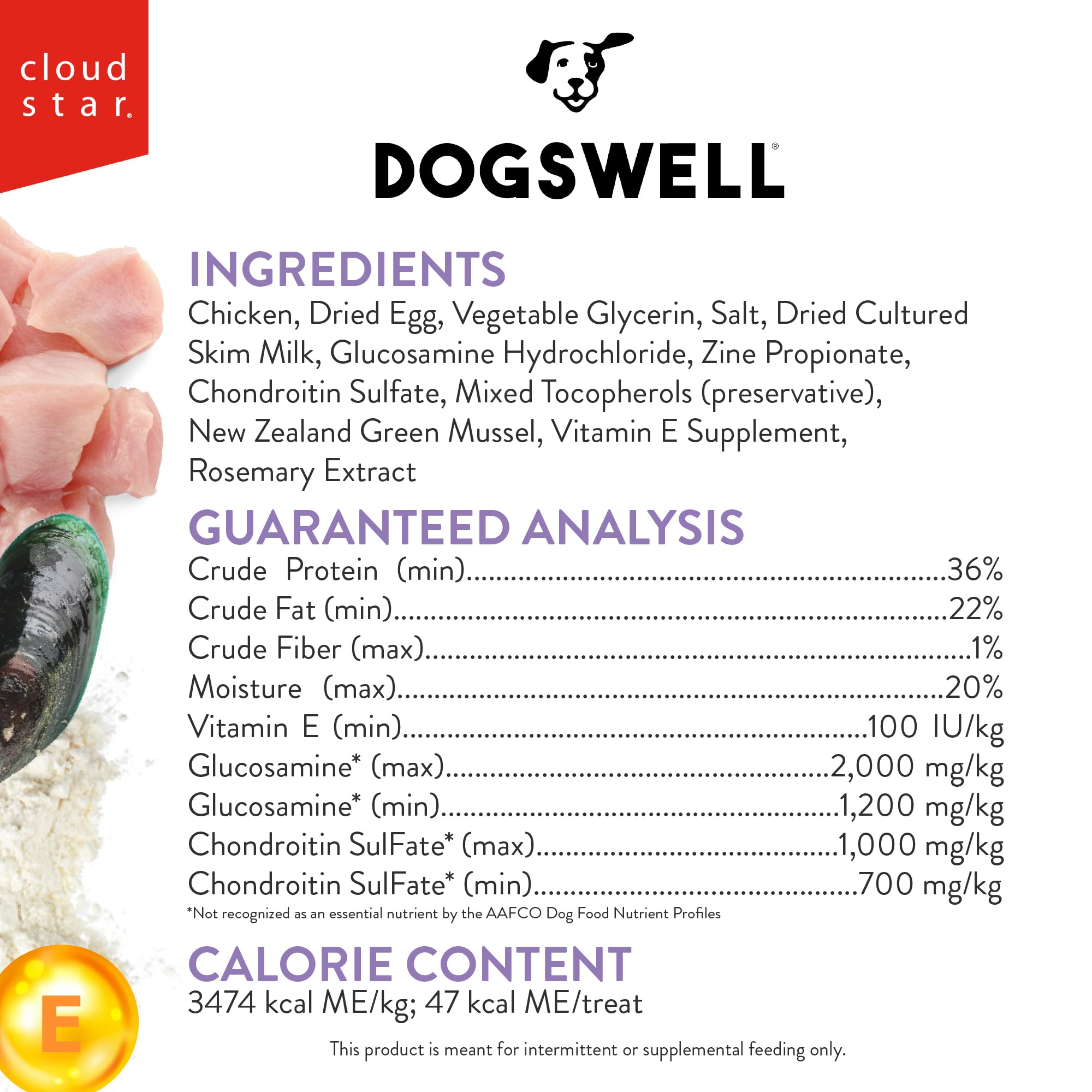 Soft-texture Dogswell treat closeup, ideal for senior dogs who chew gently.