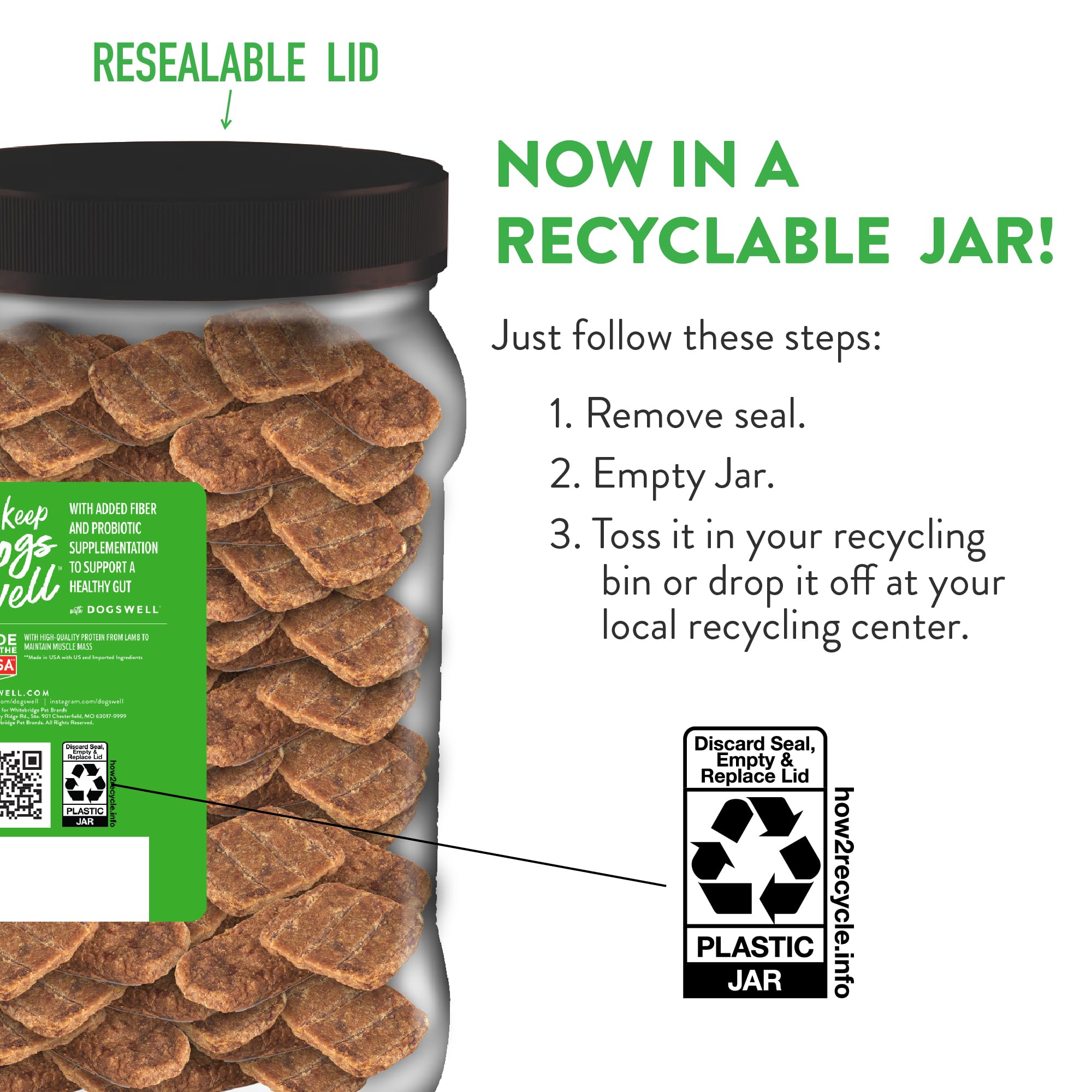 USA-made label on Dogswell Gut Health Lamb Mini Jerky packaging