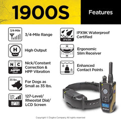Dogtra 1900S precise control with rheostat dial for fine-tuned stimulation.