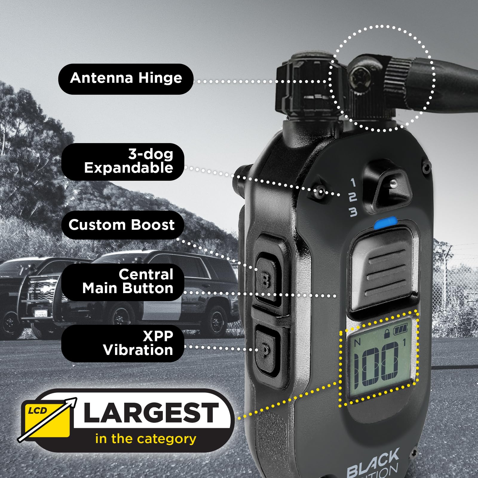 Dogtra 1900X Black Edition dog in field use demonstrates training range.