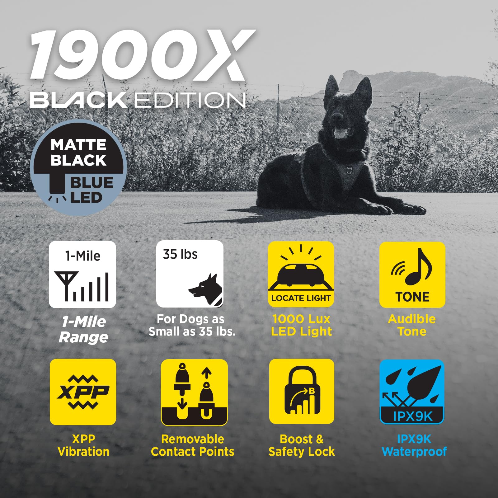 Dogtra 1900X Black Edition waterproof test image highlighting IPX9K resilience.
