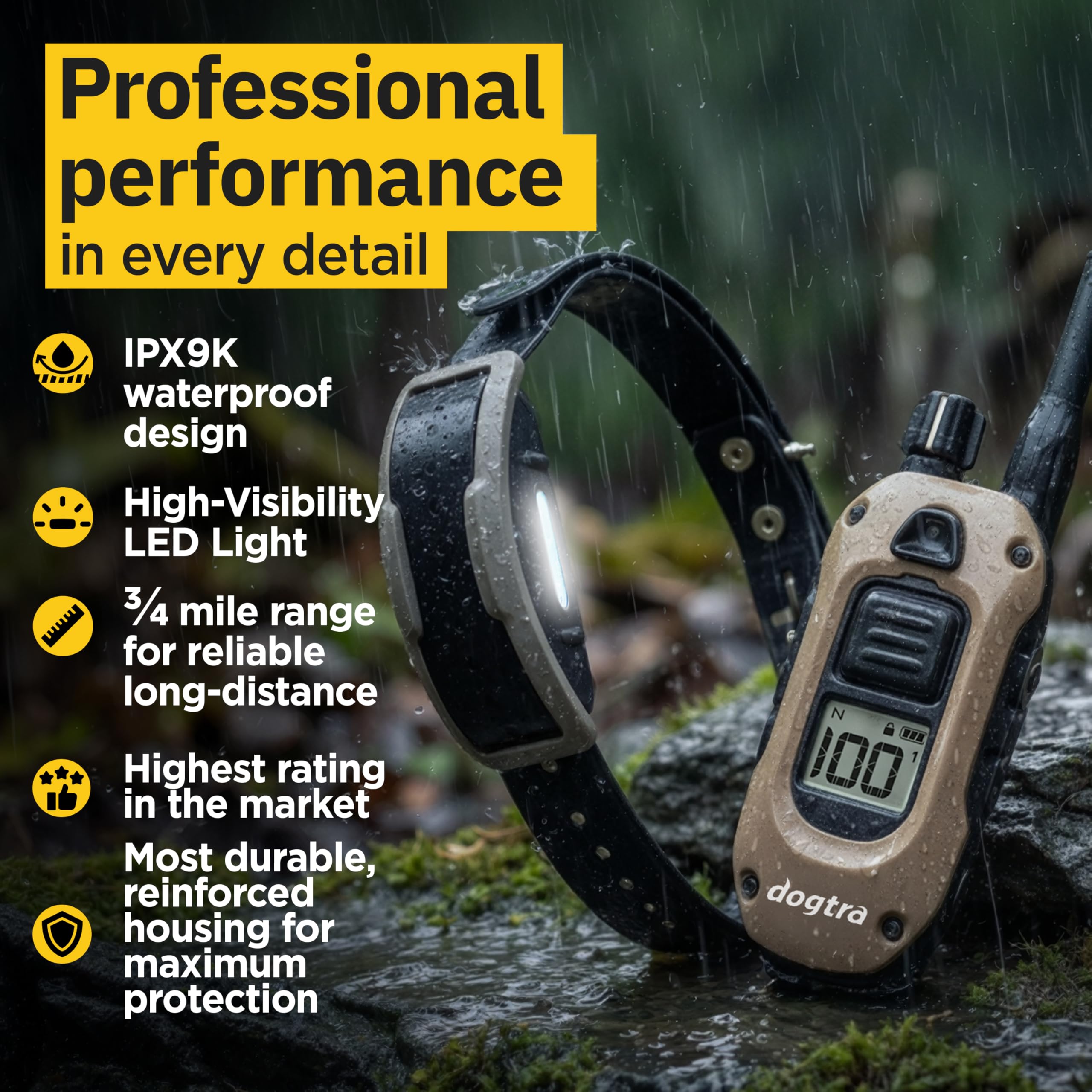 Dogtra 1900X collar with neck size range for secure fit