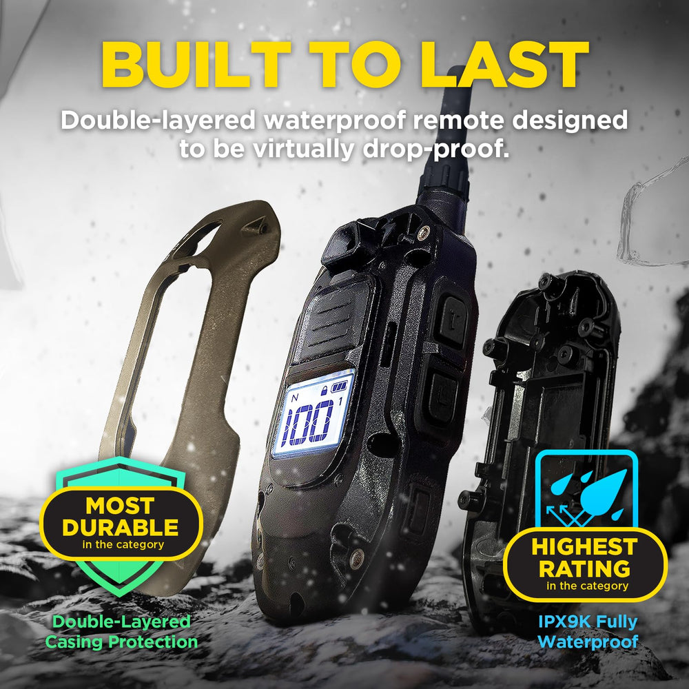IPX9K waterproof Dogtra 1900X designed for rain and mud reliability.