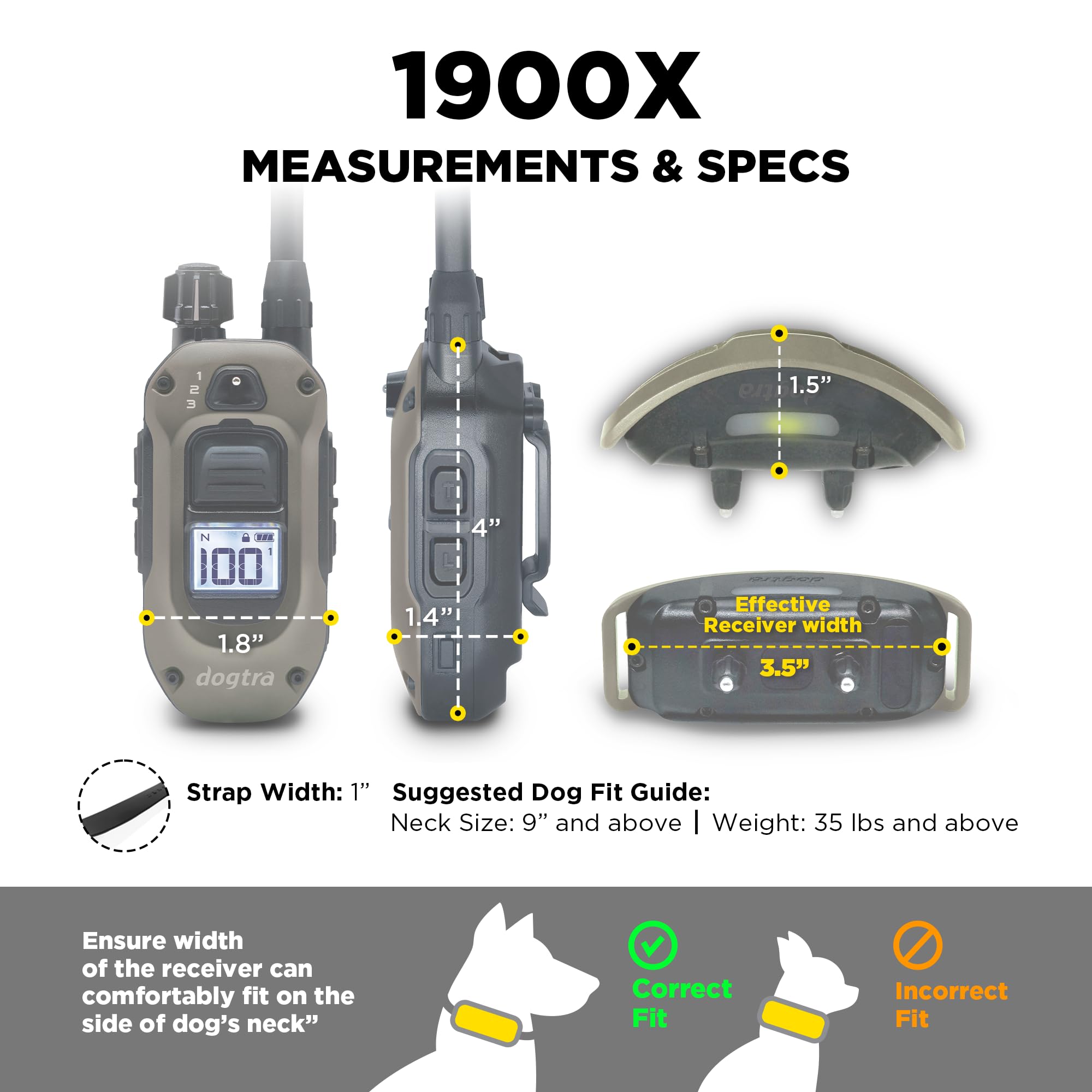 Dogtra 1900X safety lock prevents accidental level changes.