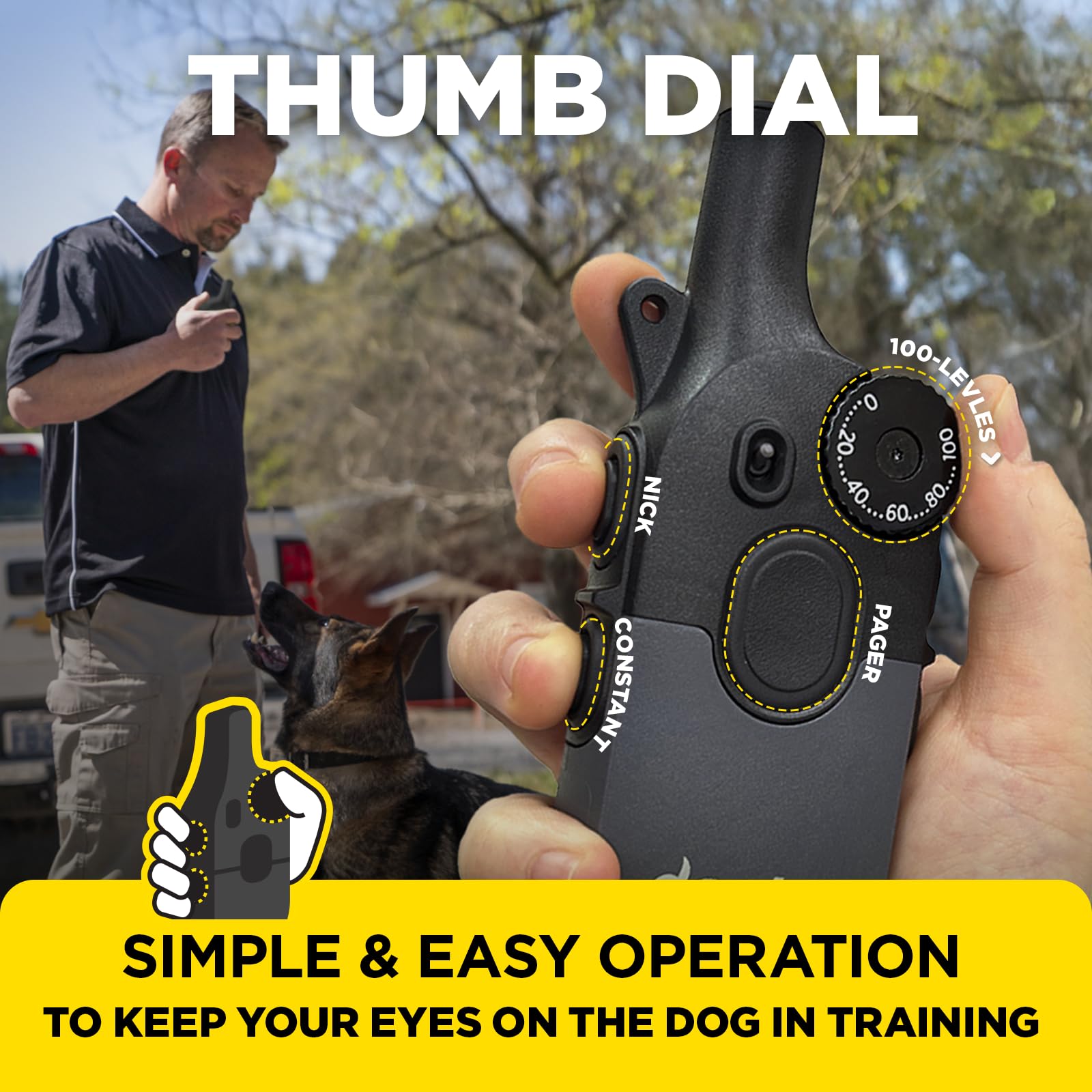 Dogtra 200iQ no-look ergonomic design enables effortless training.