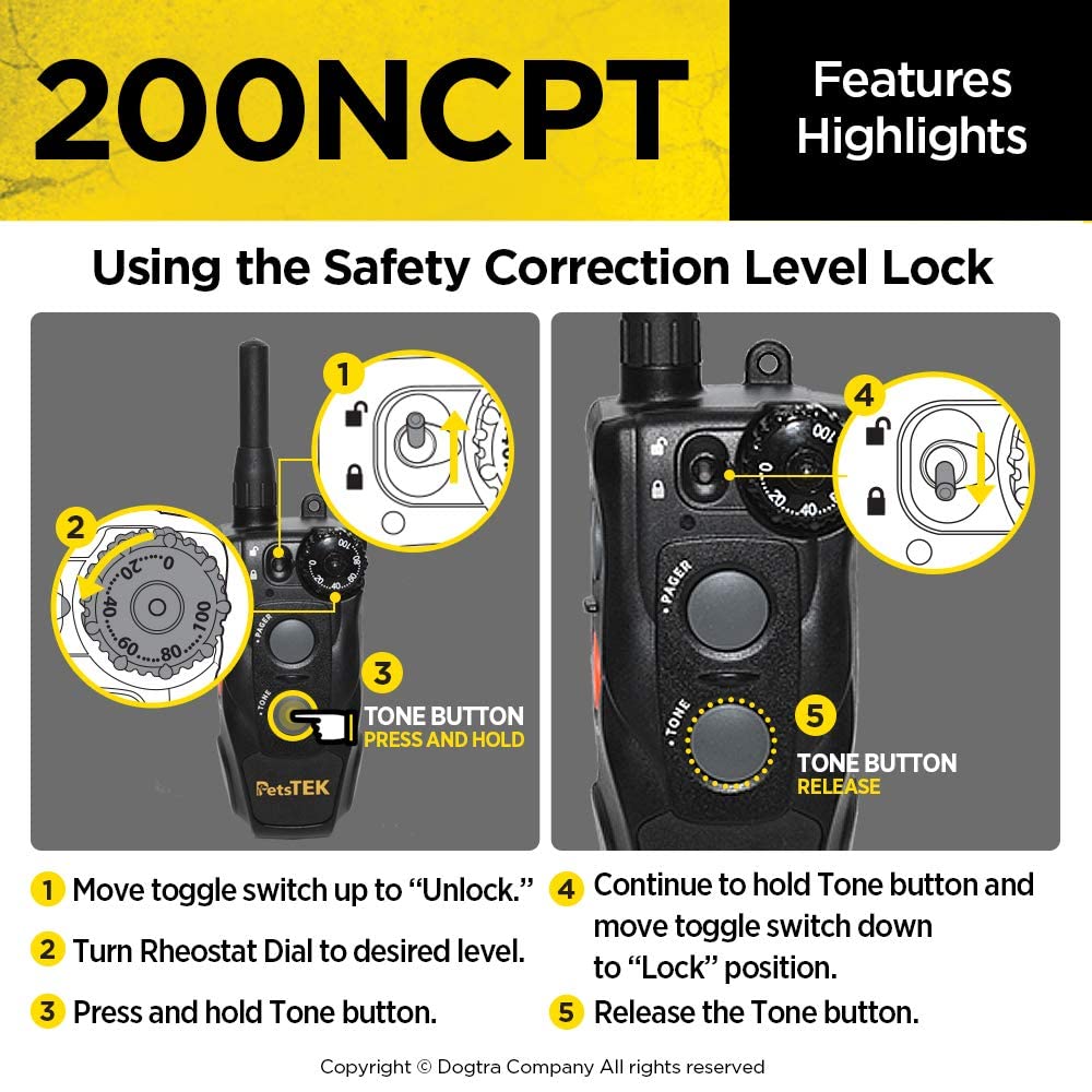 Dogtra 200NCPT unit with 100 stimulation levels for customizable training.