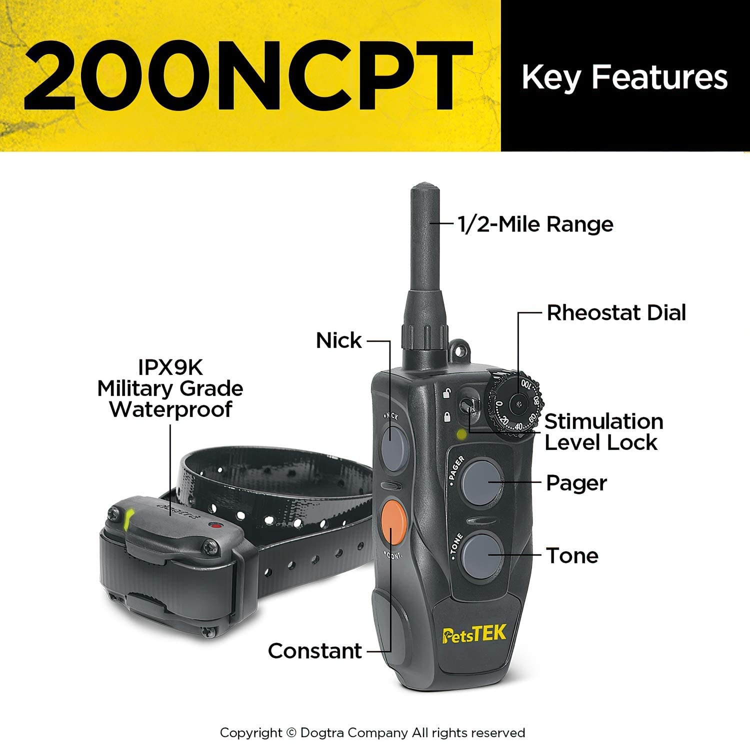 Dogtra 200NCPT device displaying tone mode for signaling without shock.