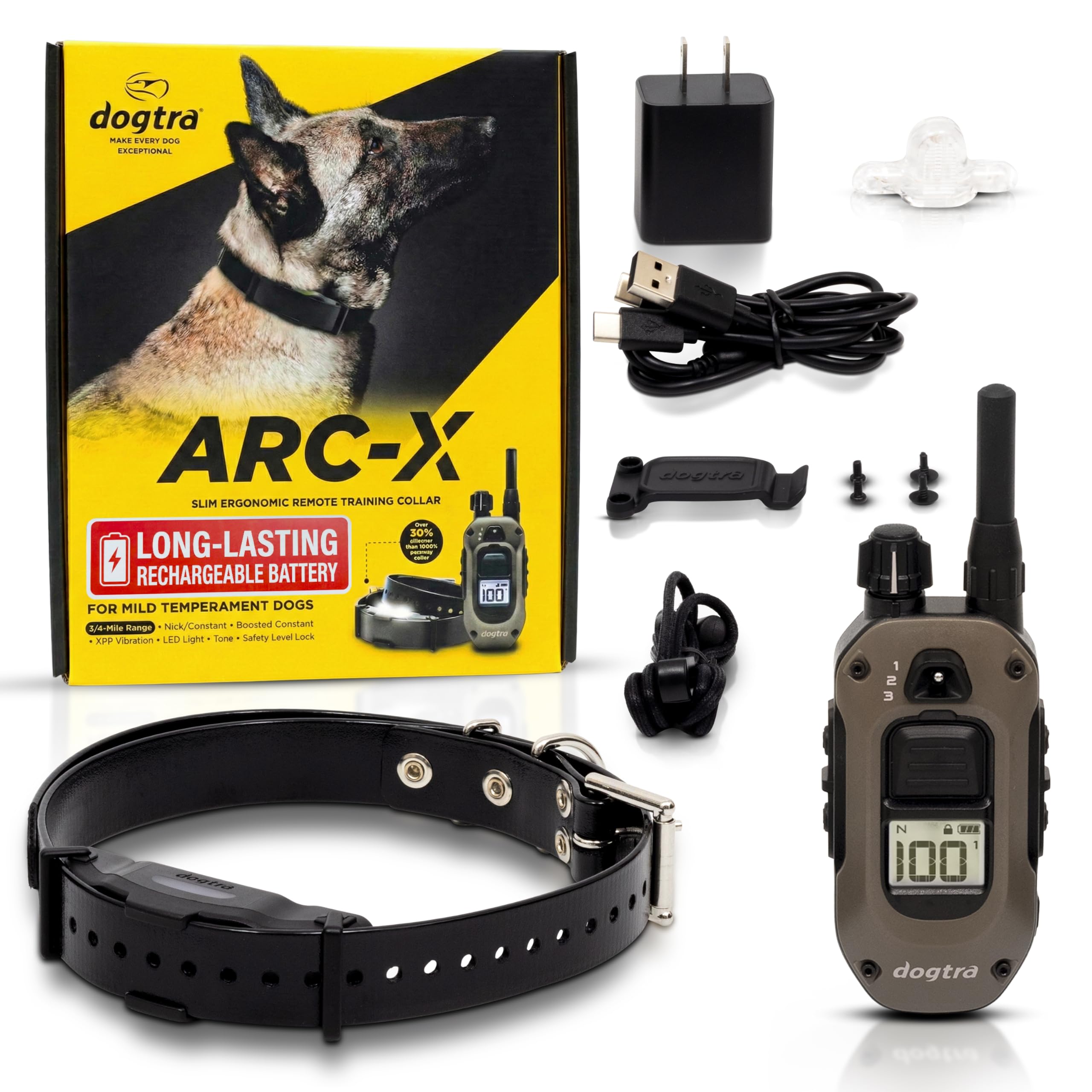 Dogtra ARC-X remote in hand showing training control and range capability