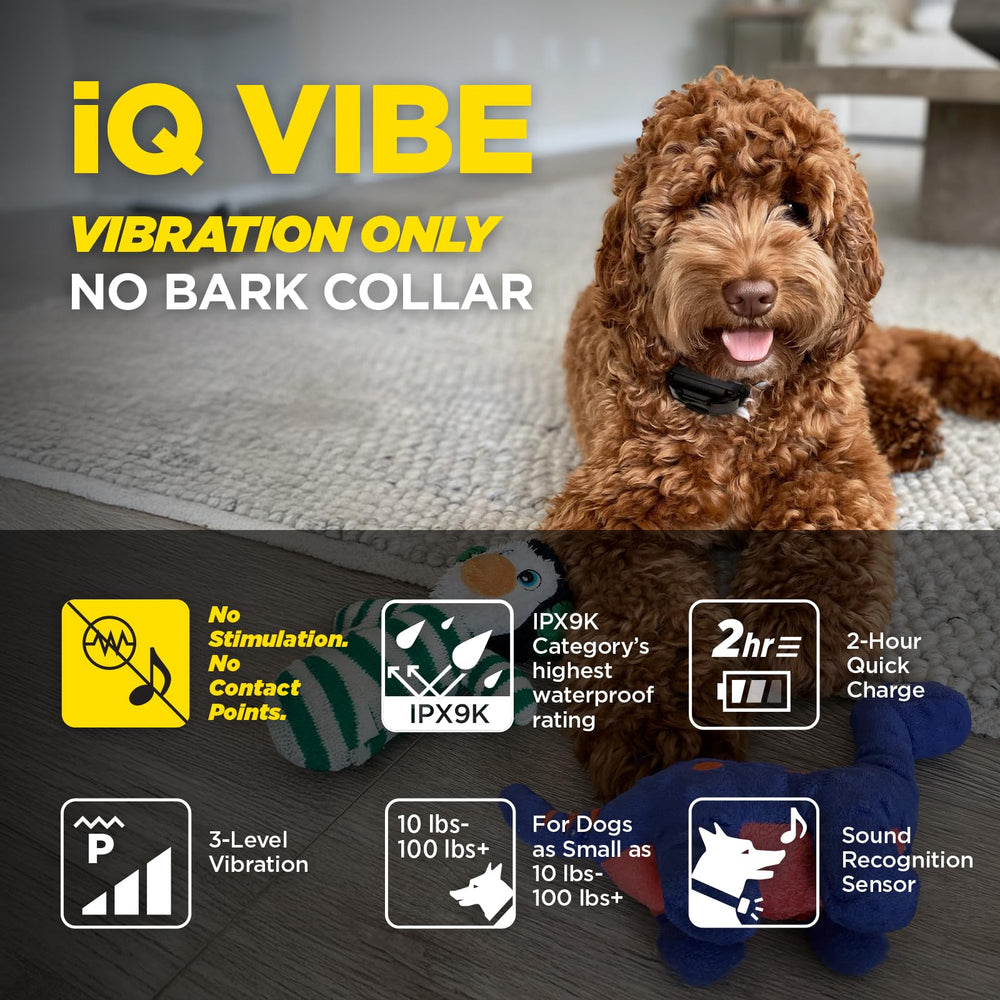 iQ Vibe vibration levels: adjustable intensity for different dogs.