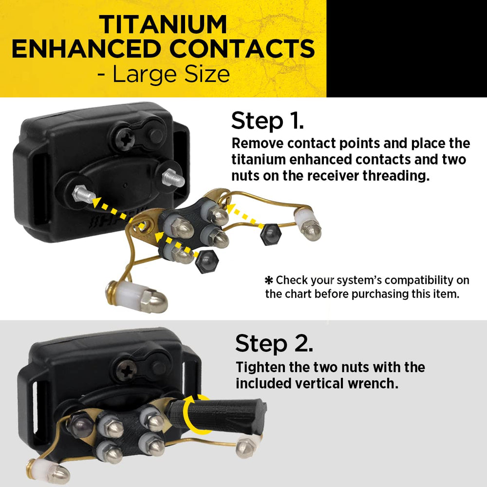 Dogtra Titanium Contacts Large labeling compatibility with many Dogtra units for versatile training.
