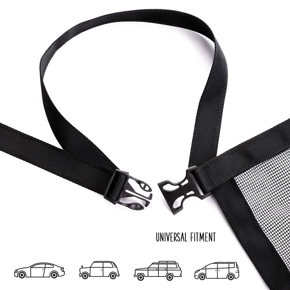 DOGUAL barrier installation with headrest buckles for quick setup.