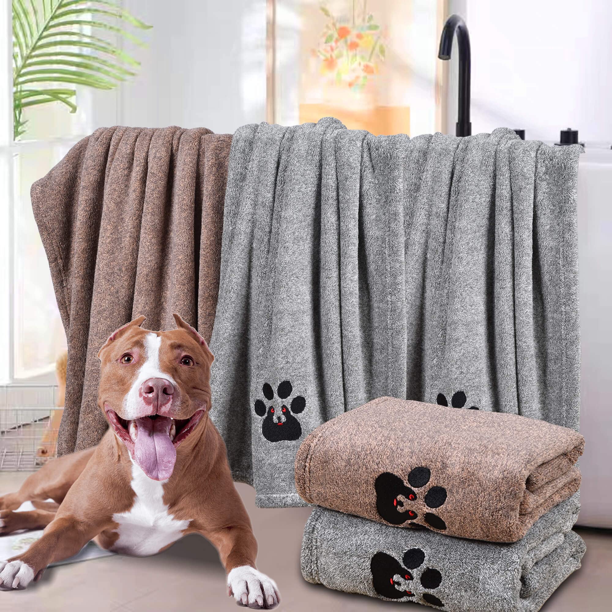Dogvingpk towel drying a wet dog after bath