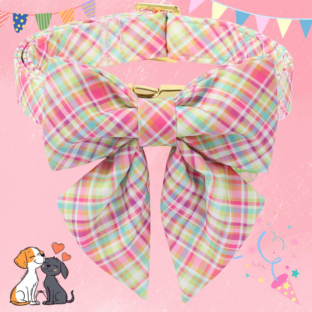 DOGWONG colorful plaid collar highlighting adjustable fit and soft comfort.