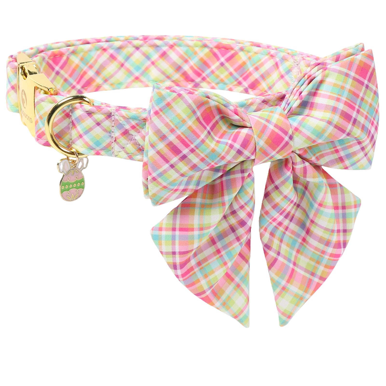 DOGWONG Easer collar with sailor bow in colorful plaid for everyday style.
