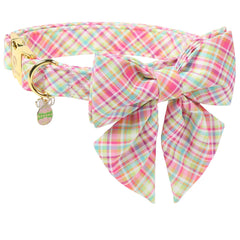 DOGWONG Easer collar with sailor bow in colorful plaid for everyday style.