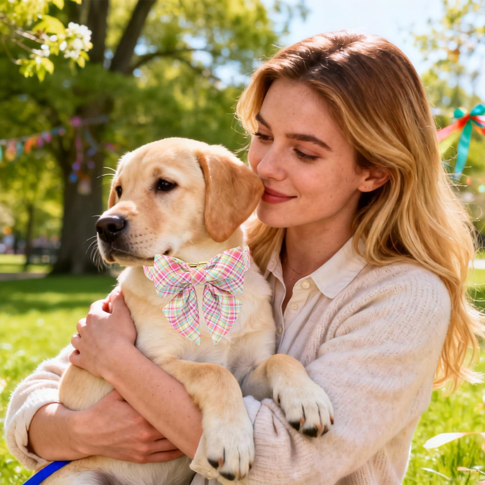 DOGWONG removable bow collar enables quick accessory swaps.