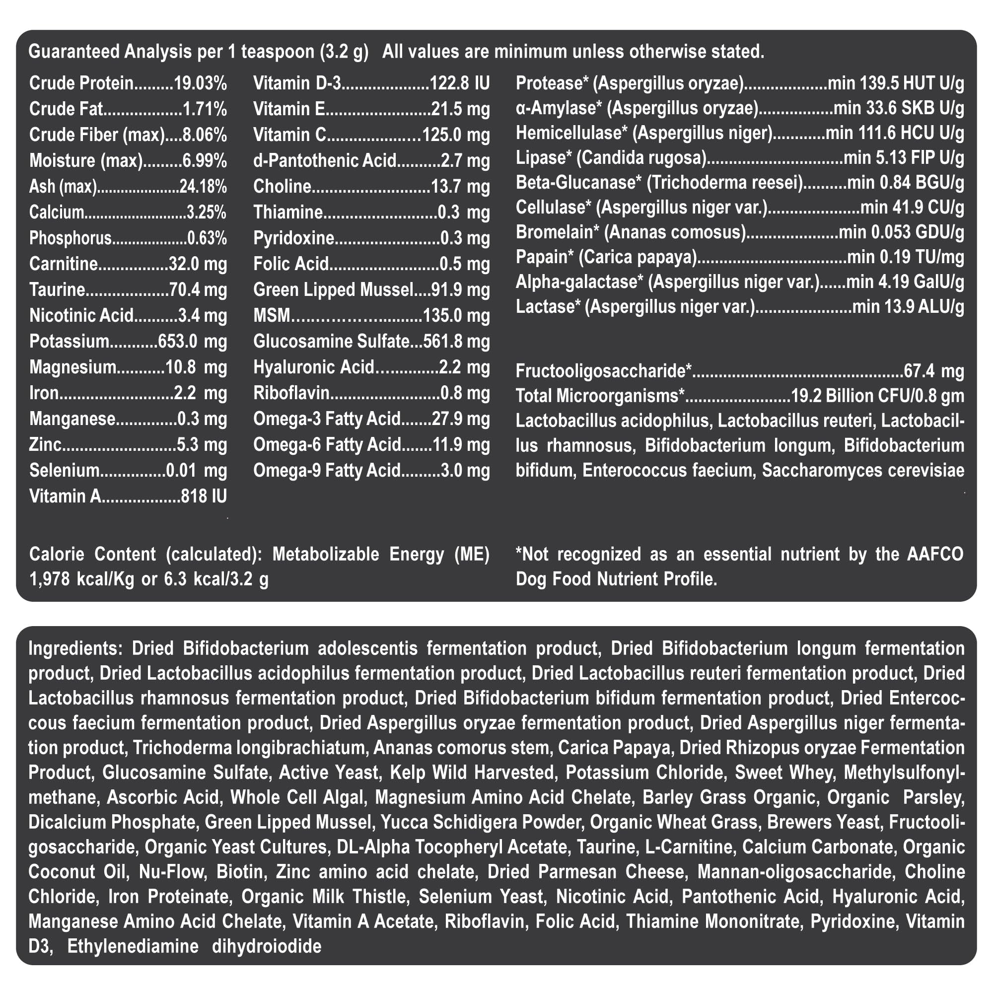 Dogzymes Complete digestive benefits graphic emphasizes probiotics and enzymes for digestion