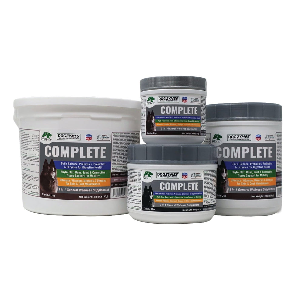 Dogzymes Complete label close-up highlighting vitamins and minerals for canine health