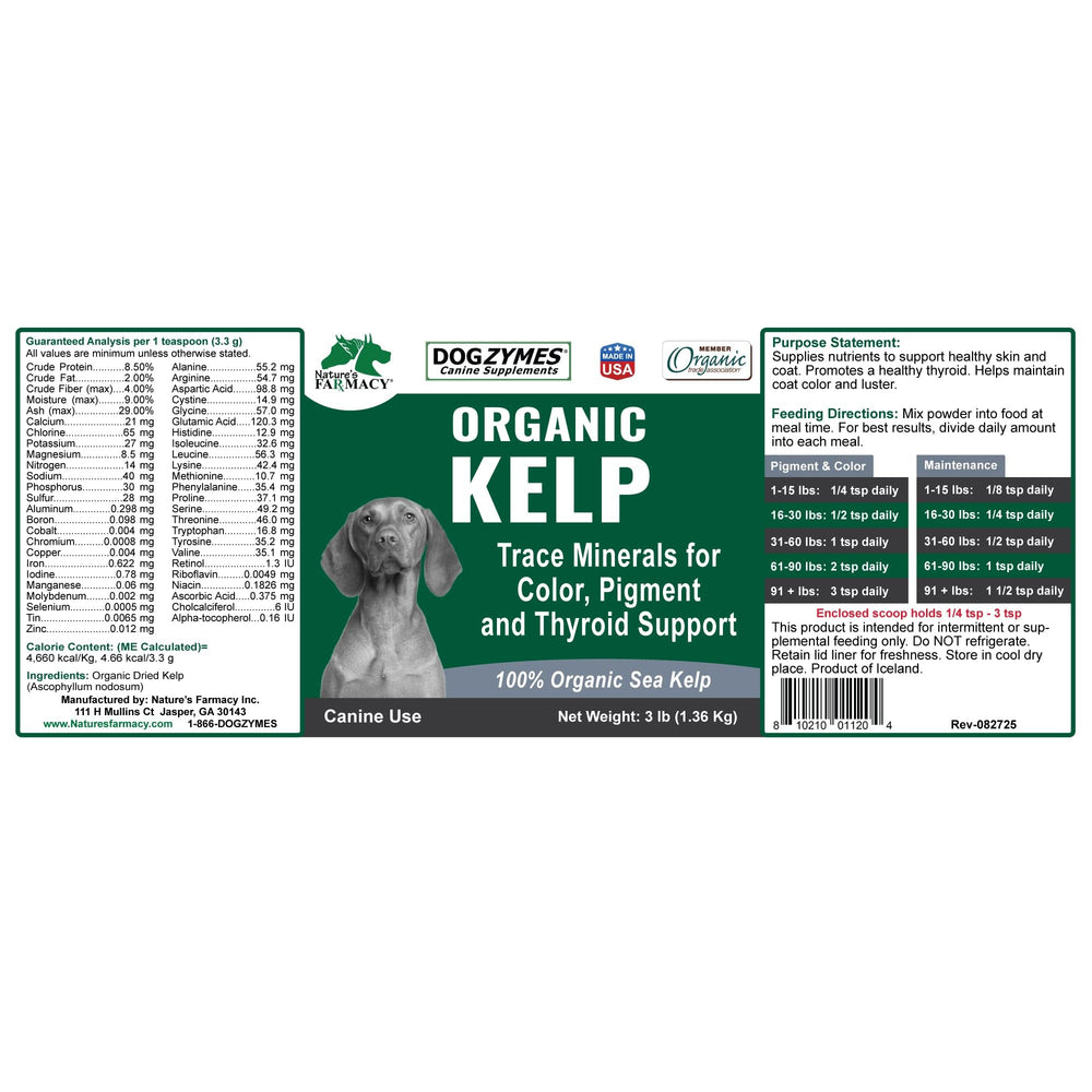 Dogzymes kelp packaging front image—convenient 3 lb bag for steady use.