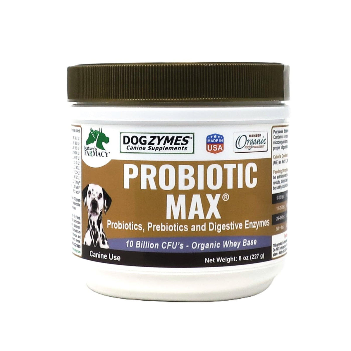 Dogzymes Probiotic Max bottle with label, powder ready for use