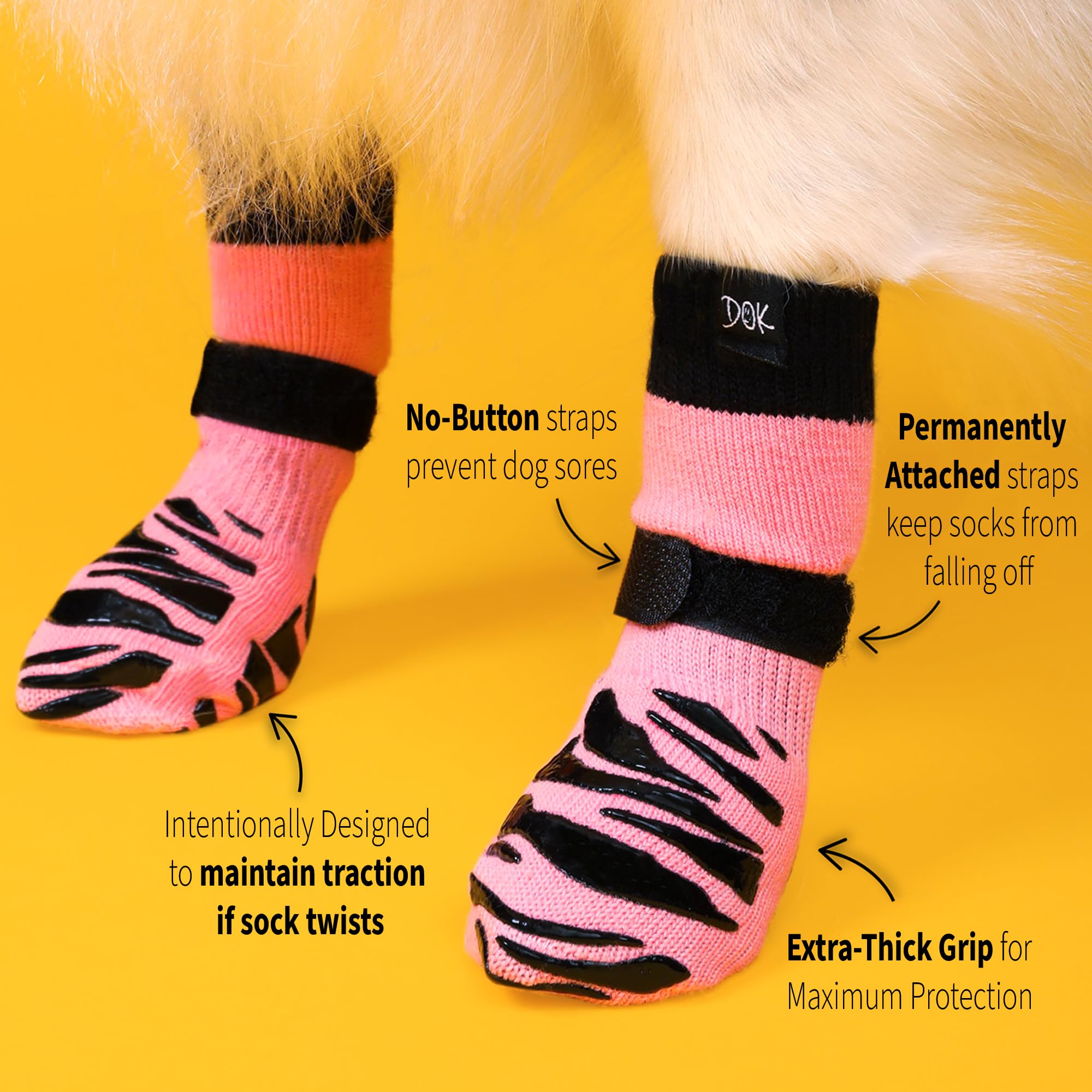DOK TigerToes anti-slip on hardwood floor demonstrates stable footing for active dogs.