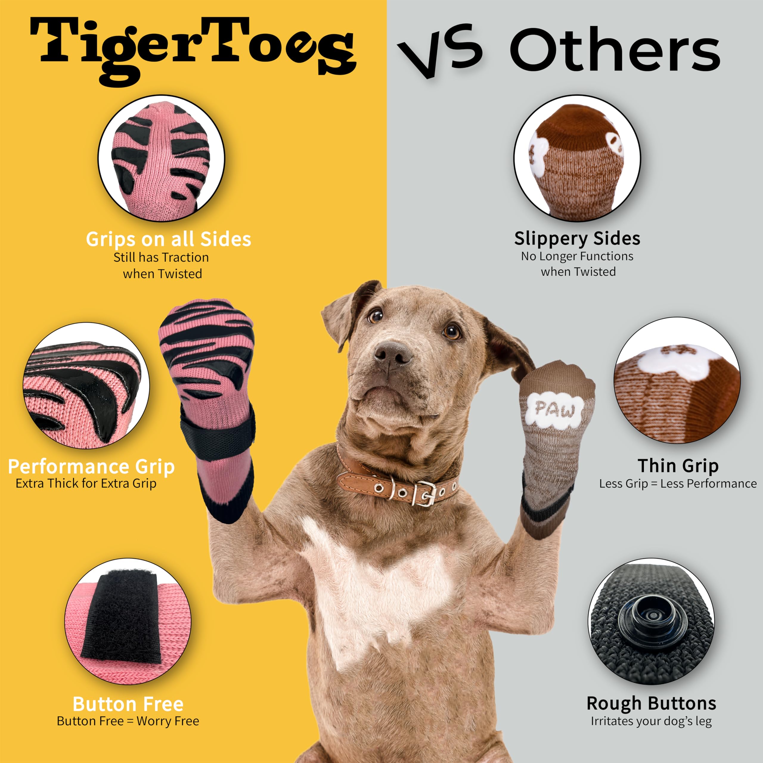 DOK TigerToes senior dog traction shows mobility support on slick surfaces.