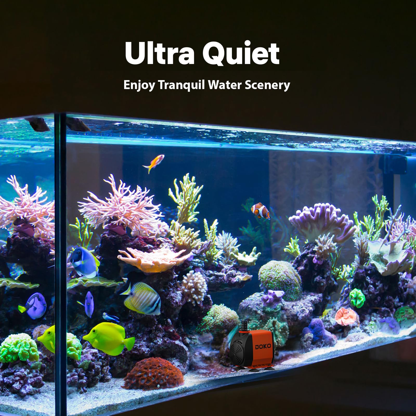 DOKO 1050GPH unit with ultra-quiet motor for peaceful aquarium scenes
