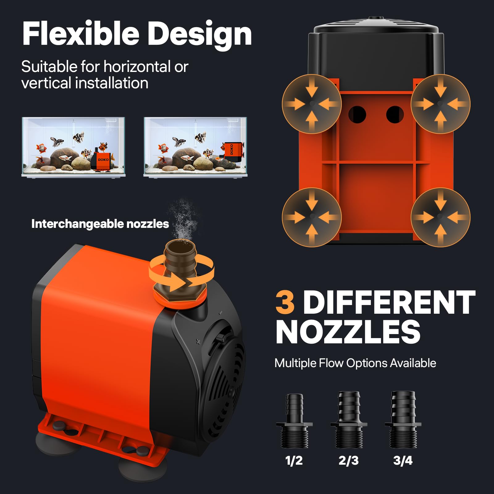 DOKO strong suction cups secure on flat or vertical surfaces.