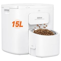 Dokoo automatic dog feeder front view showing 15L capacity for large dogs