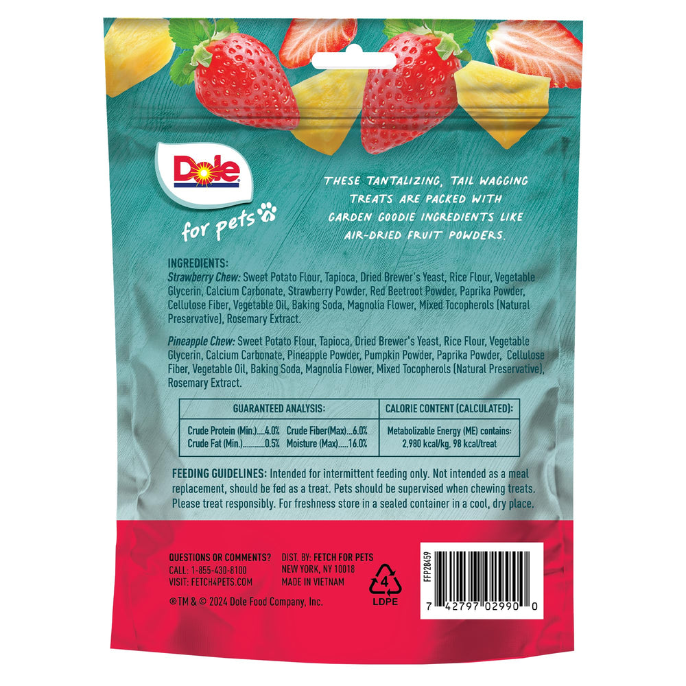 Firm exterior with chewy center in Dole for Pets chews for satisfying chew sessions.