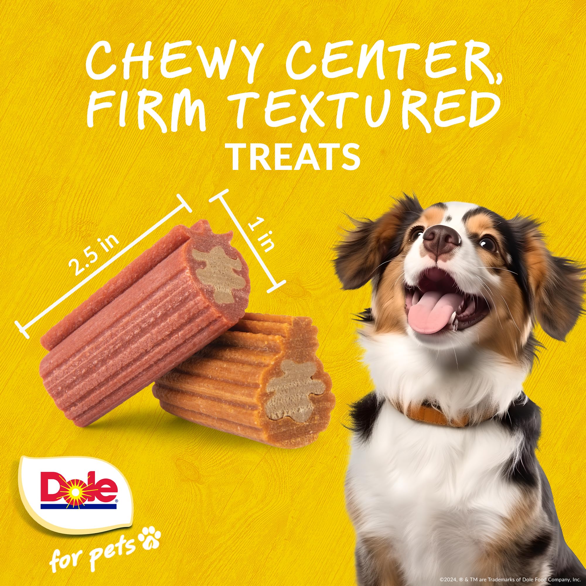 Plant-based Dole for Pets treats without wheat, corn, or soy for gentle ingredient choices.